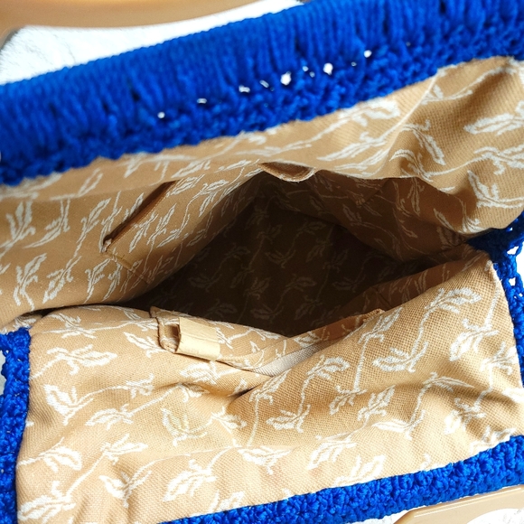Vintage Crochet 1970s Handmade Knit Unique Royal Blue Hobo Bag Purse - Picture 5 of 9